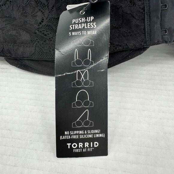 Torrid Curve Push Up Padded Strapless Bra Size 44DD Black Underwire Straps Lace - Picture 3 of 6